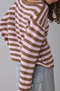 Women's Fall Crew Neck Striped Thin Lazy Knit Sweater
