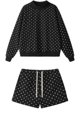Unisex Fall Fleece Polka Dot Mock Neck And Shorts Outfit Set