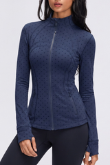 Women's Fall Polka Dot Stand Collar Finger Cuffs Yoga Jacket