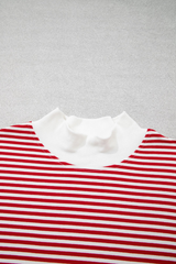 Women's Loungewear Sets:Striped Mock Neck Sweatshirt &Shorts