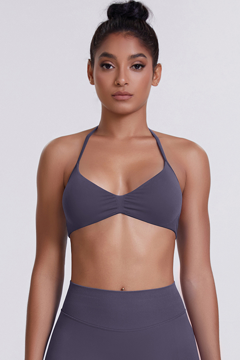 Women's Seamless Pleated Halterneck Sports Bra