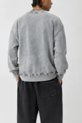 Unisex Fall 100% Cotton Snow Washed Crewneck Sweatshirt