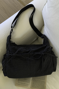 Women's Mini Check Bow Decor Adjustable Strap Crossbody Bag