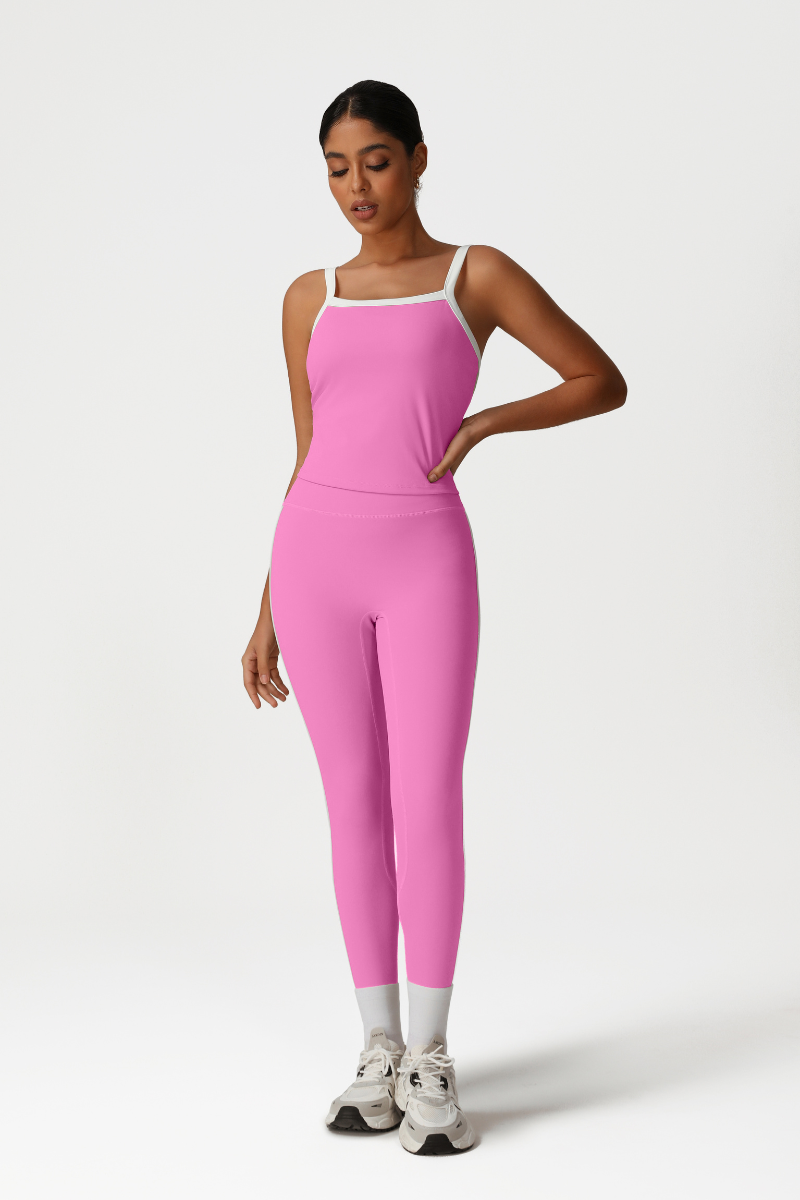Women High-Waisted Color-Block Butt-Lifting Yoga Set: Vest + 9/10 Leggings