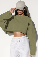 Women's Fall Cropped Drop Shoulder Relaxed Long Sleeve Top