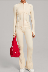 Versatile zipper-fastened matte-finish yoga three-piece set