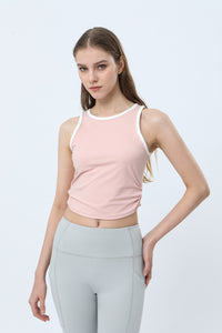 Cropped Contrast Binding Ruched Side Tank Top