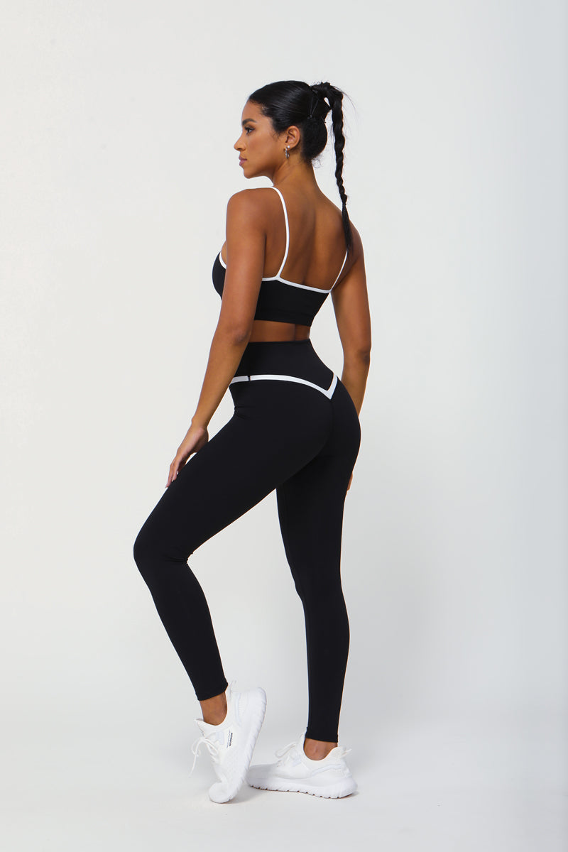 2 Pcs Set Women'S Color Contrast Yoga Bra + Yoga Leggings