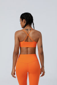 Cross Pleated Fine Strap Back Sports  Bra