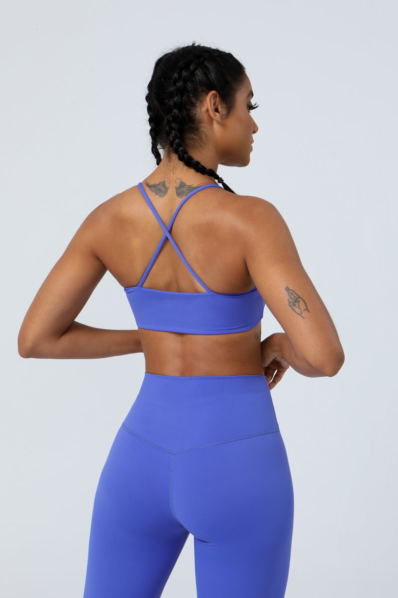 Cross Pleated Fine Strap Back Sports  Bra