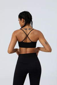 Cross Pleated Fine Strap Back Sports  Bra