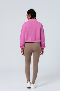 Women's Half Zipper And Drawstring Hem Loose Yoga Sport Hooded Sweatshirt