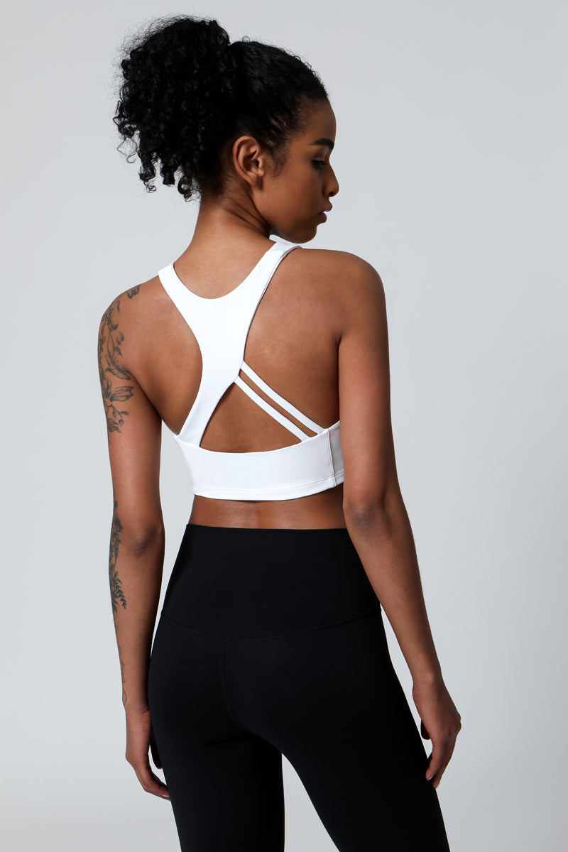 Double Side Brushed Crossed Straps Sports Bra