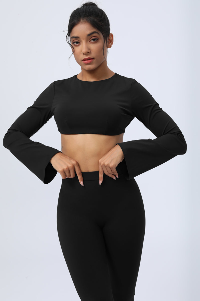 Women's  Long Sleeve  Chest Pad  Sport Crop Top