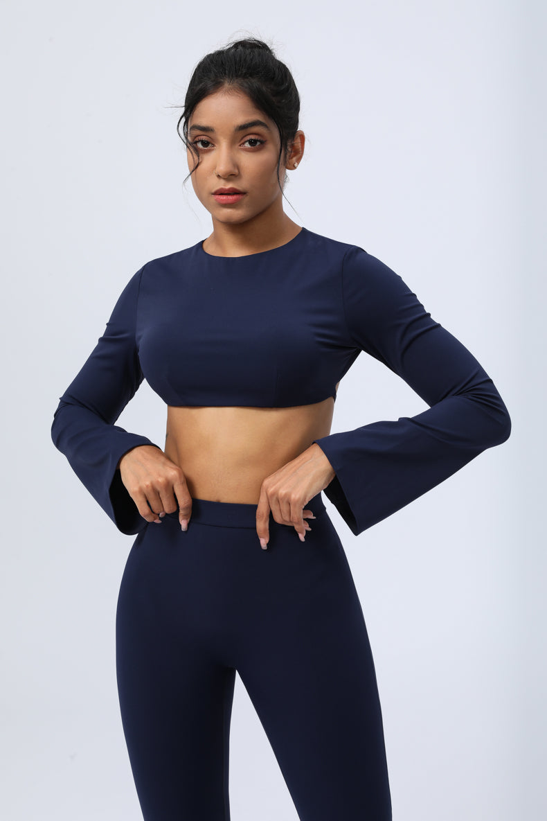 Women's  Long Sleeve  Chest Pad  Sport Crop Top