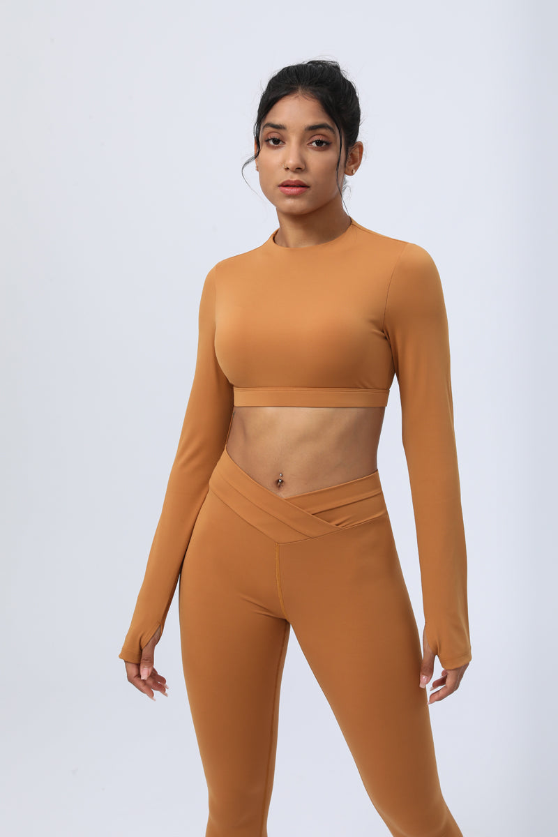 Thumb Hole  Backless  Long Sleeve Fitness Crop Tops