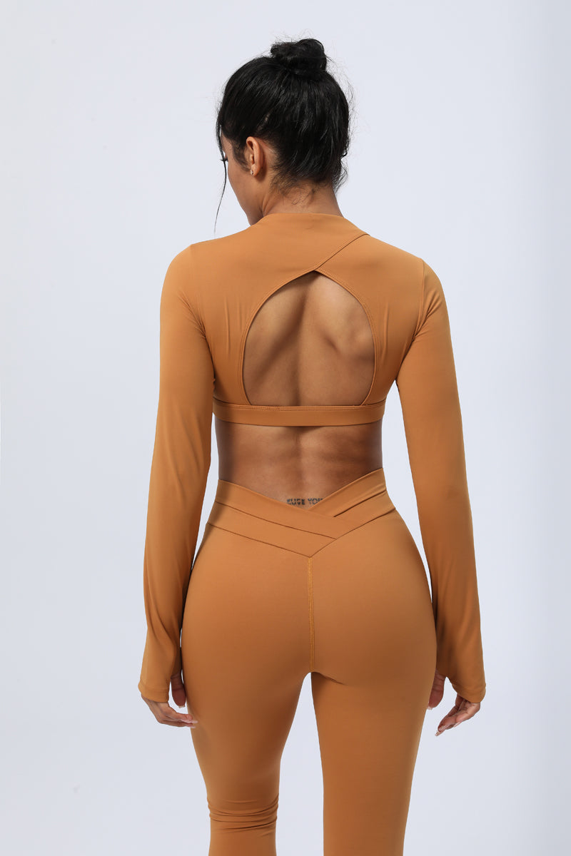 Thumb Hole  Backless  Long Sleeve Fitness Crop Tops