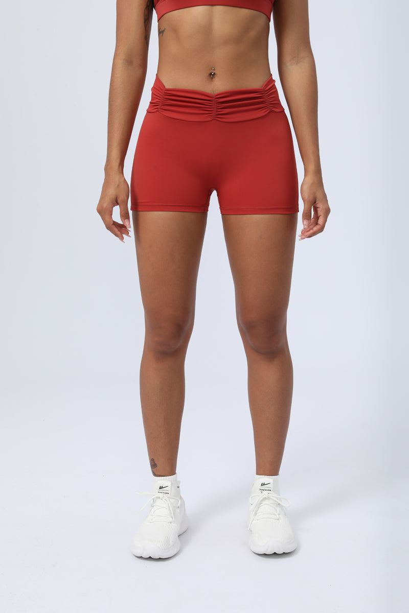 Women's Nude Pleated Waist Hip Lift  Shorts