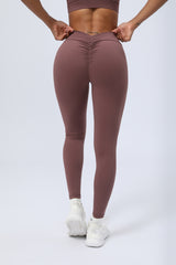 Women's V-Waist Hips Pleated Peach Hips Leggings