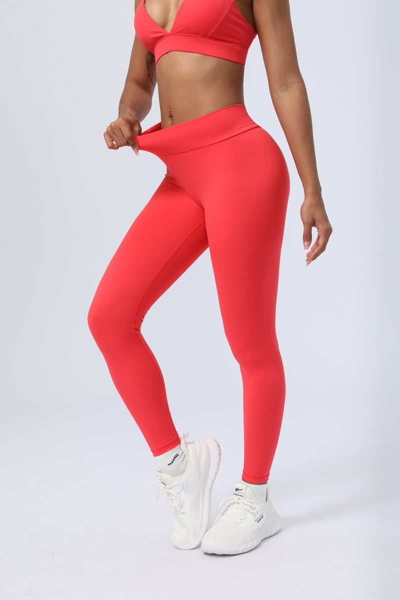 Women's V-Waist Hips Pleated Peach Hips Leggings
