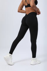 Women's V-Waist Hips Pleated Peach Hips Leggings