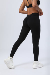 Women's V-Waist Hips Pleated Peach Hips Leggings