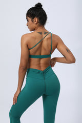 One Shoulder Backless  Cropped  Sport Bra