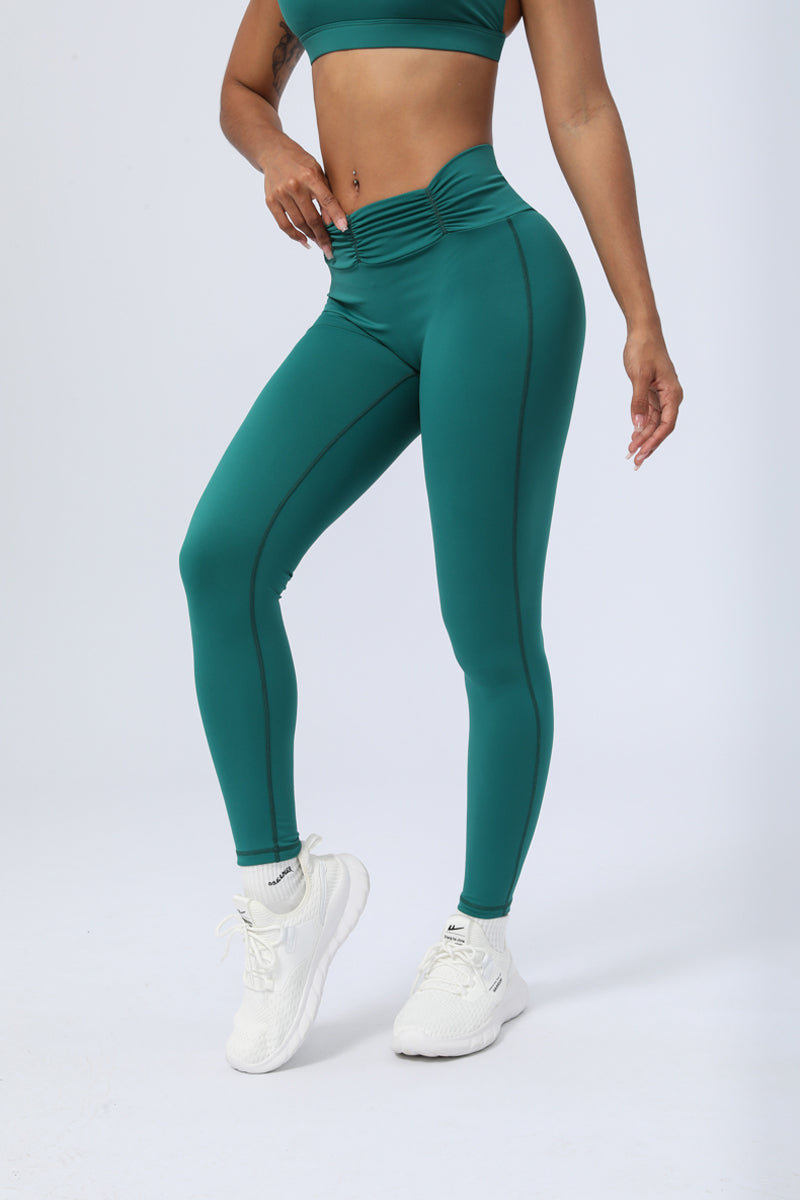 Women's Nude Pleated Waist  Hip Lift Leggings