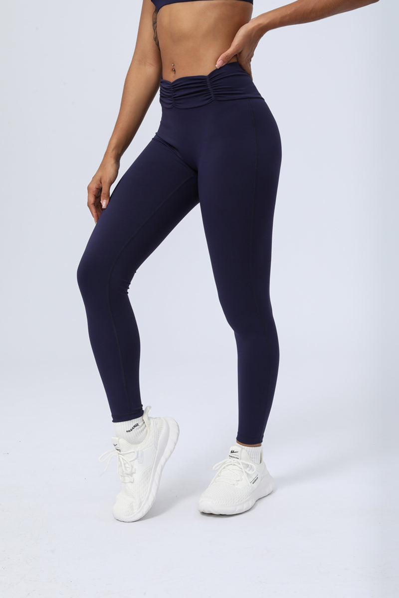 Women's Nude Pleated Waist  Hip Lift Leggings