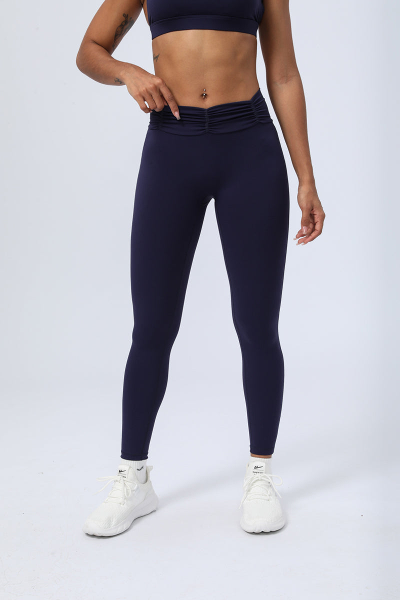 Women's Nude Pleated Waist  Hip Lift Leggings