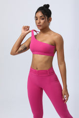 One Shoulder Backless  Cropped  Sport Bra