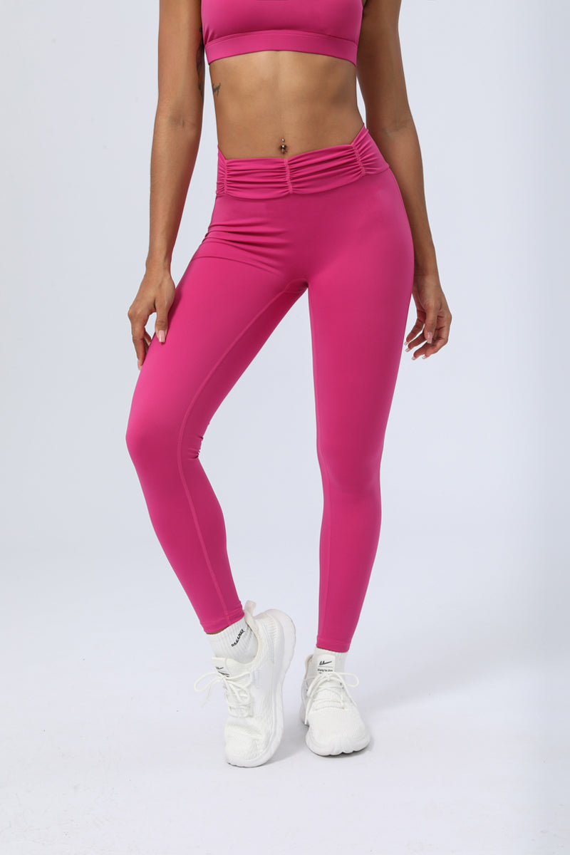 Women's Nude Pleated Waist  Hip Lift Leggings