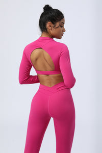 Thumb Hole  Backless  Long Sleeve Fitness Crop Tops