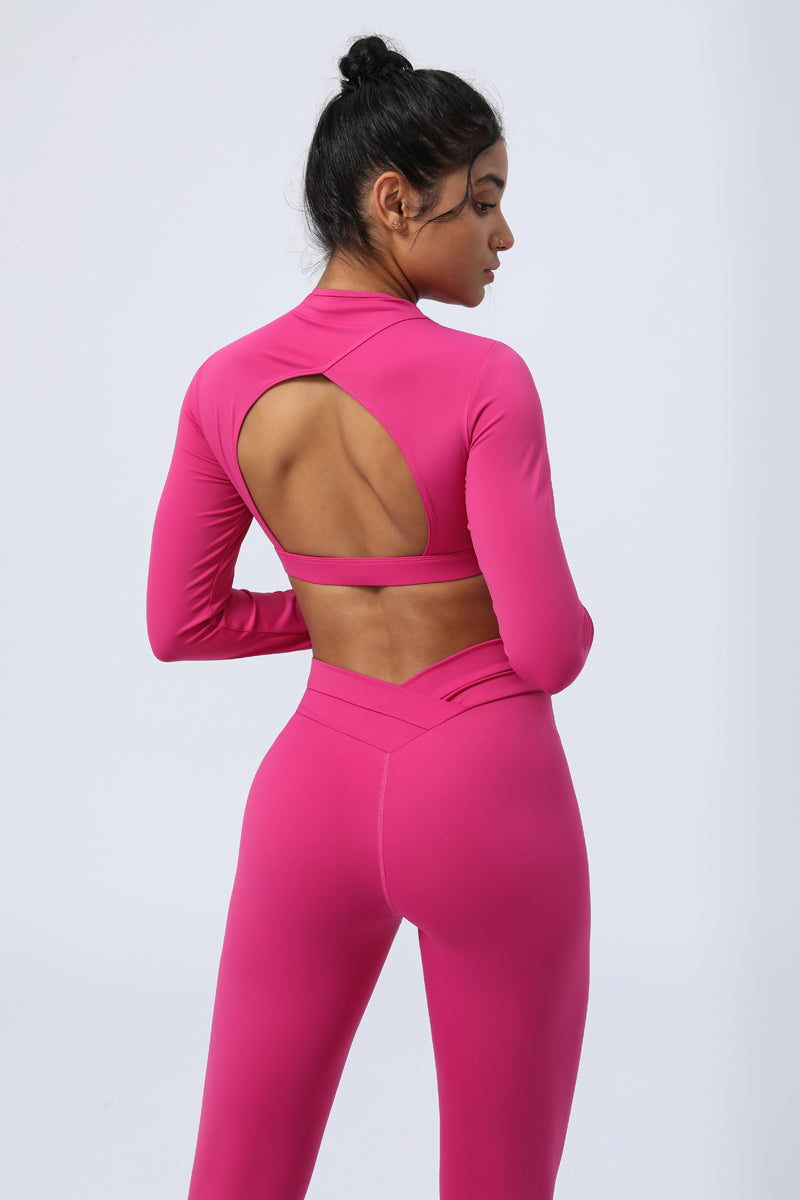 Thumb Hole  Backless  Long Sleeve Fitness Crop Tops