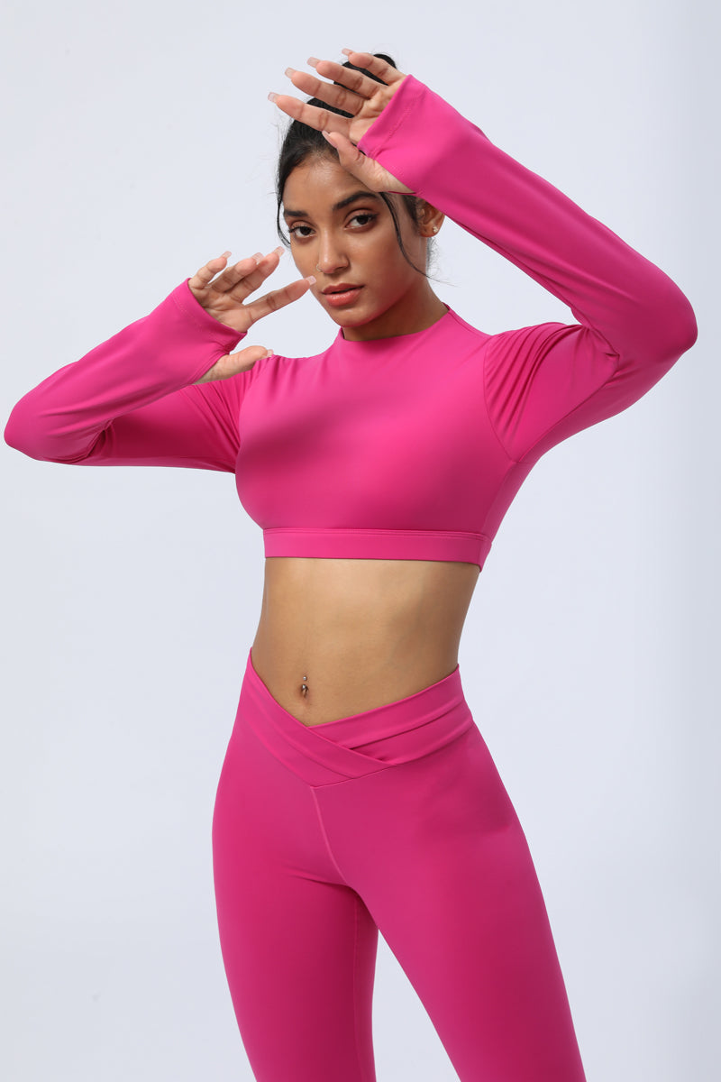 Thumb Hole  Backless  Long Sleeve Fitness Crop Tops