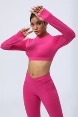 Thumb Hole  Backless  Long Sleeve Fitness Crop Tops
