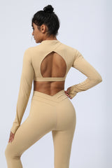 Thumb Hole  Backless  Long Sleeve Fitness Crop Tops