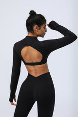 Thumb Hole  Backless  Long Sleeve Fitness Crop Tops