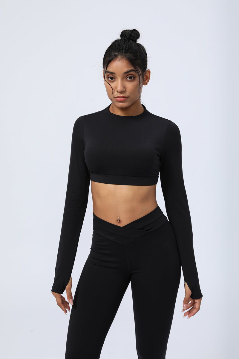 Thumb Hole  Backless  Long Sleeve Fitness Crop Tops