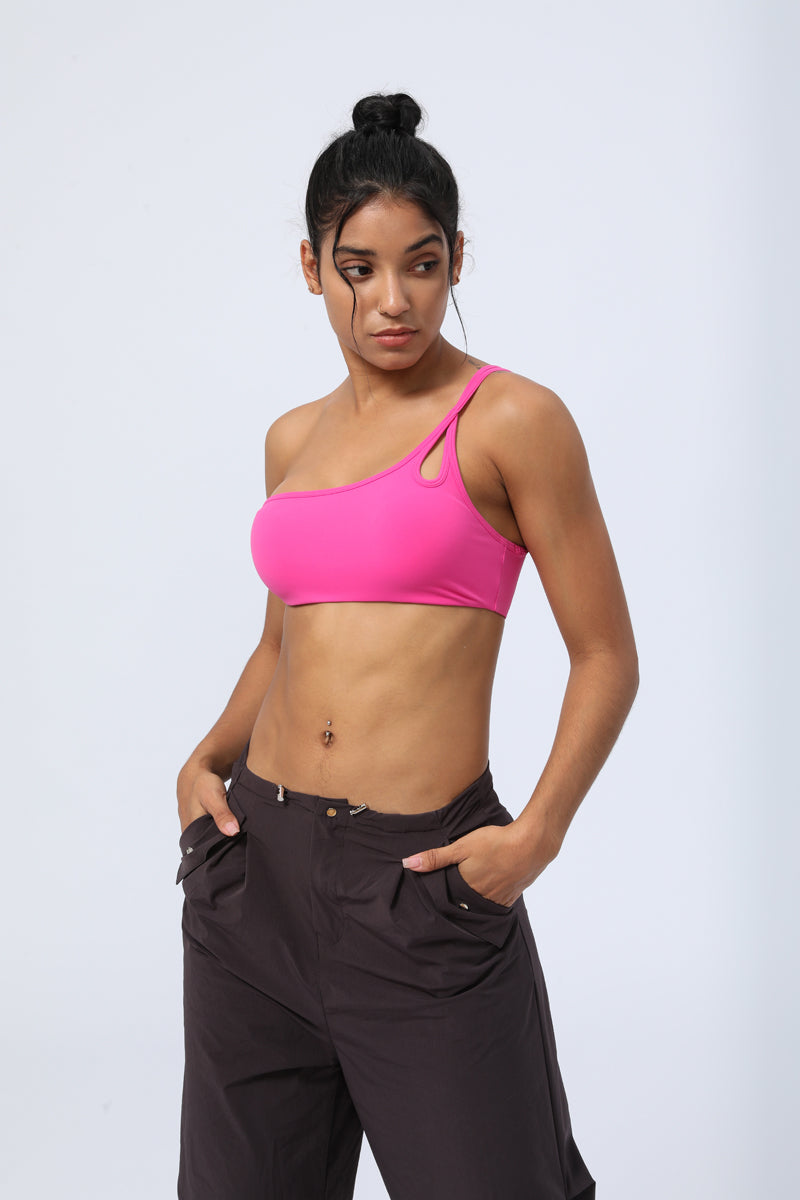 Women's Fitness Yoga Bra With Chest Pad One Shoulder Sport Bra