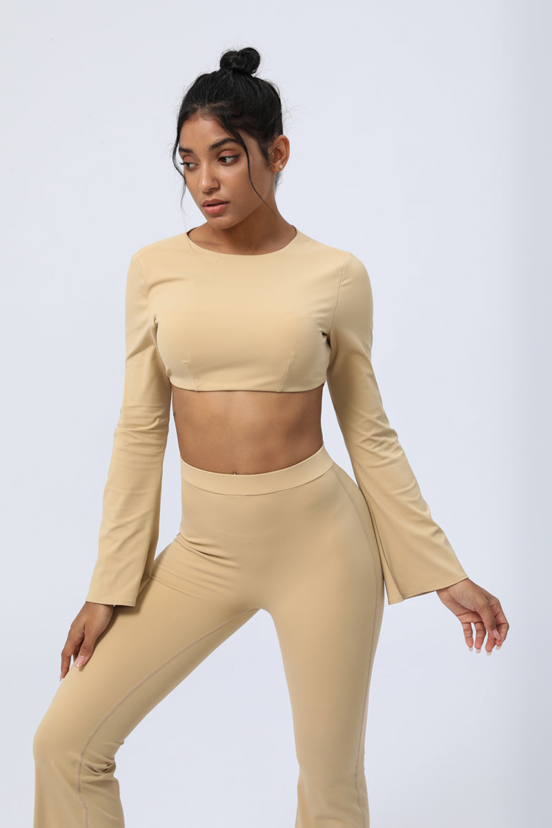 Women's  Long Sleeve  Chest Pad  Sport Crop Top