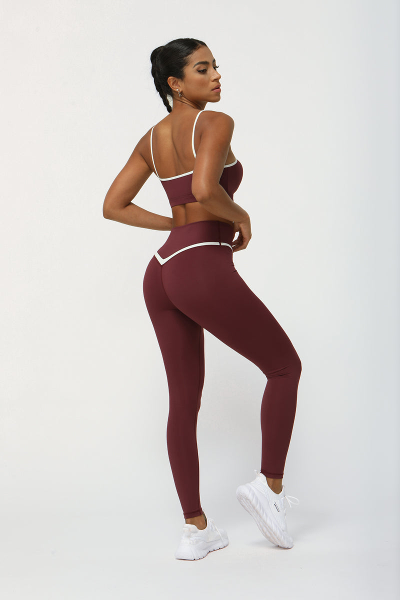 2 Pcs Set Women'S Color Contrast Yoga Bra + Yoga Leggings