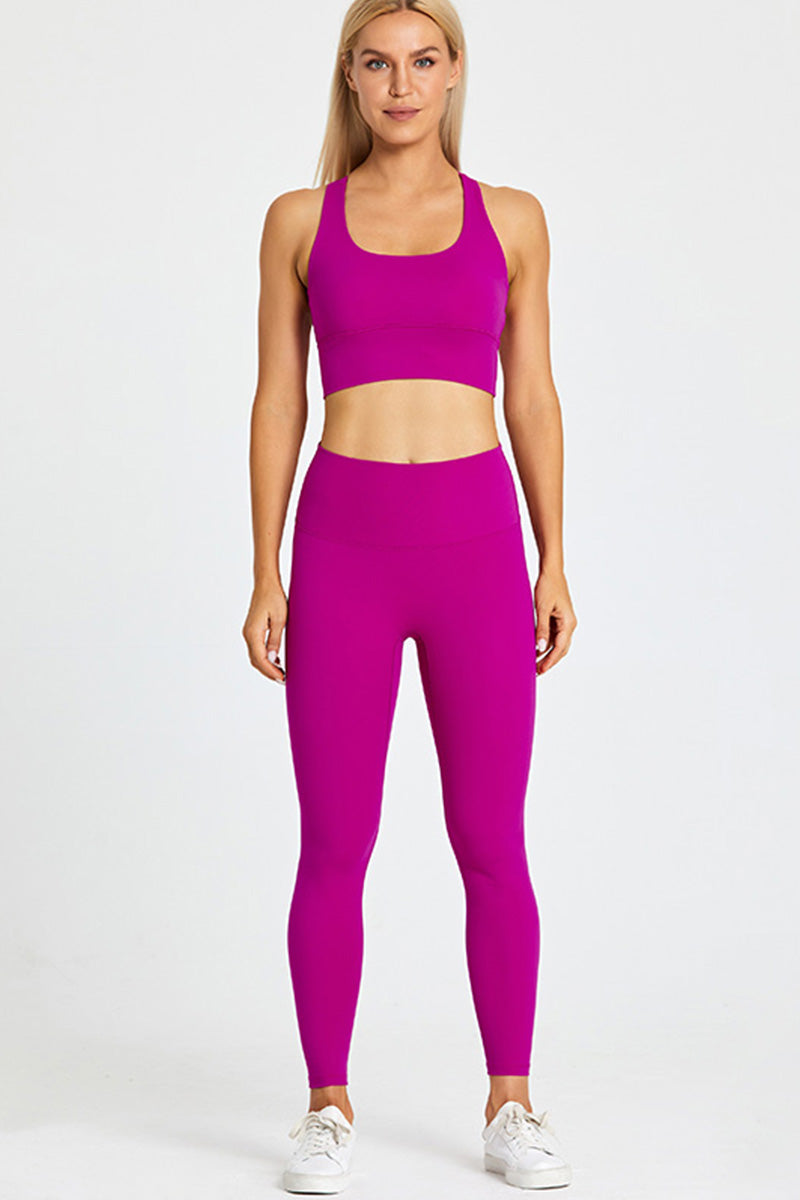 High Stretch Cross-Back Sports Bra + Sports Leggings 2-Piece Set