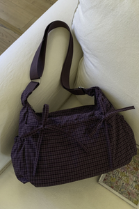 Women's Mini Check Bow Decor Adjustable Strap Crossbody Bag