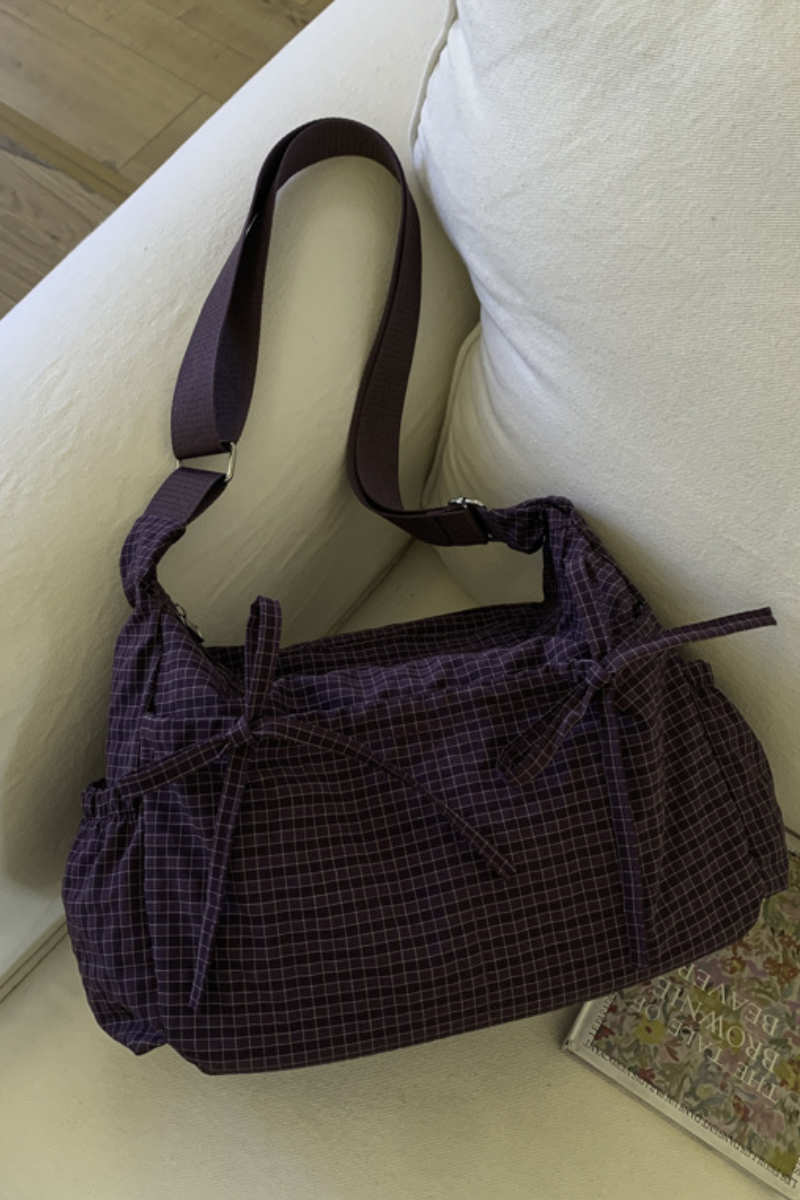 Women's Mini Check Bow Decor Adjustable Strap Crossbody Bag