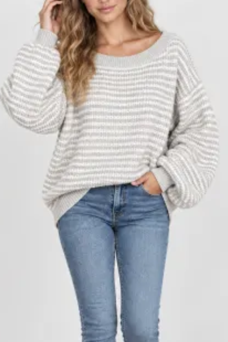 Women's Fall Striped Off Shoulder Long Sleeve Sweater