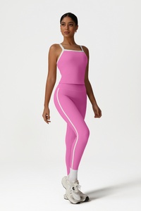 Women High-Waisted Color-Block Butt-Lifting Yoga Set: Vest + 9/10 Leggings