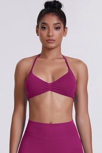 Women's Seamless Pleated Halterneck Sports Bra
