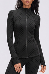 Women's Fall Polka Dot Stand Collar Finger Cuffs Yoga Jacket