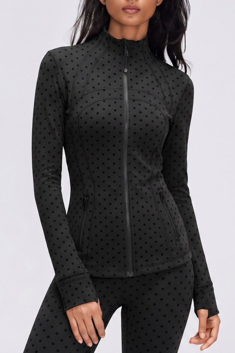 Women's Fall Polka Dot Stand Collar Finger Cuffs Yoga Jacket